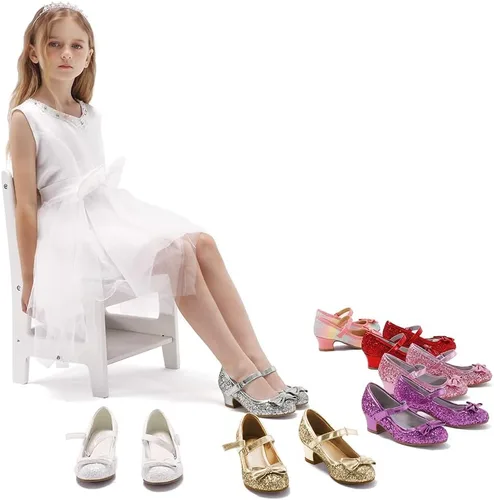 Vista 5 de K KomForme Zapatos de vestir para niña Mary Jane Glitter de 1.5 pulgadas, tacón bajo para boda, fiesta, zapatos de princesa
