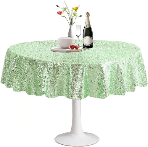 Vista 72 de Manteles redondos de lentejuelas negros para fiestas, de 121,9 cm, mantel redondo de purpurina ajustado, pequeño, lindo y dulce, para boda