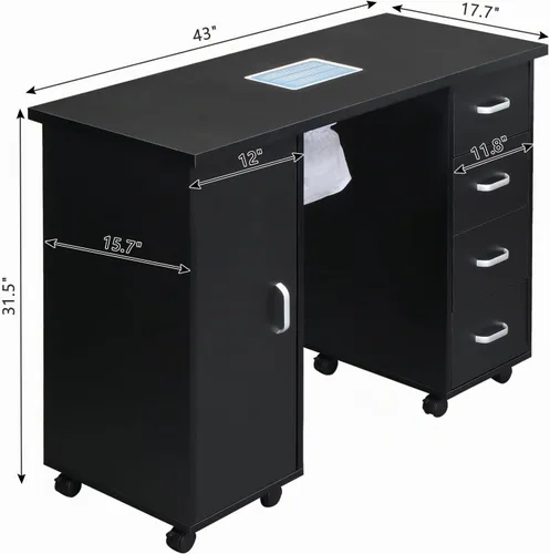 Vista 5 de Winado Mesa de manicura para uñas, escritorio de salón negro con colector