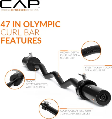 Vista 3 de CAP Barbell 47-Inch Olympic EZ Curl Bar for 2-Inch Weight Plates Multiple Options