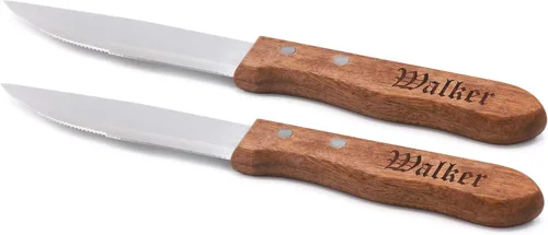 Vista 8 de My Personal Memories Cuchillos para carne de madera con monograma personalizados, regalo de inauguración de la casa para parejas, grabado