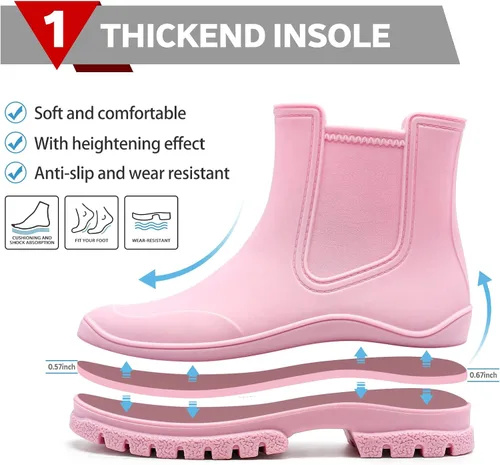 Vista 2 de Hsttgsr Botas de lluvia para mujer, cómodos botines elásticos para adultos, botas Chelsea de tacón medio a la moda, impermeables, antideslizantes