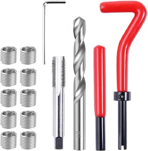 Vista 10 de Kit de 30 piezas de inserción de reparación de roscas M5 x 0.03 in, kit de reparación de roscas de acero inoxidable, compatible con bobinas