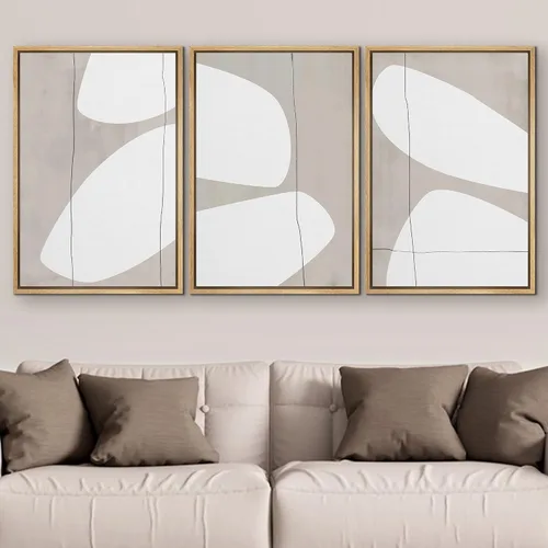 Vista 363 de SIGNFORD - Set de obras de arte en lienzo enmarcado para pared, ilustraciones abstractas de neblina del desierto en tonos neutros beige y marrón