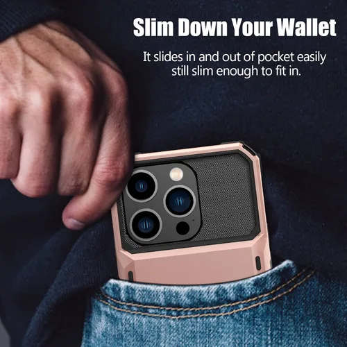 Vista 179 de Nvollnoe - Funda para iPhone 14 con tarjetero [tienda de 5 tarjetas] Negro - Almacenamiento más grande