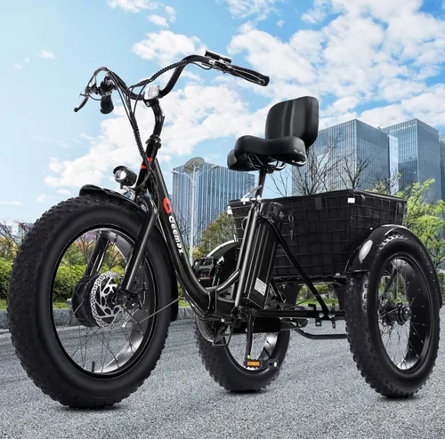 Vista 9 de Geemax - Triciclo eléctrico para adultos, 20 pulgadas x 4.0 con neumáticos de grasa, pico de 500 W, 15 MPH, 36 V, 13 Ah, batería de litio