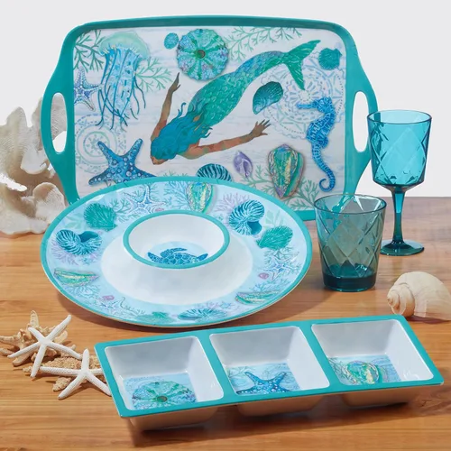 Vista 6 de Certified International Serene Seas - Juego de vajilla de melamina de 12 piezas, servicio para 4 personas