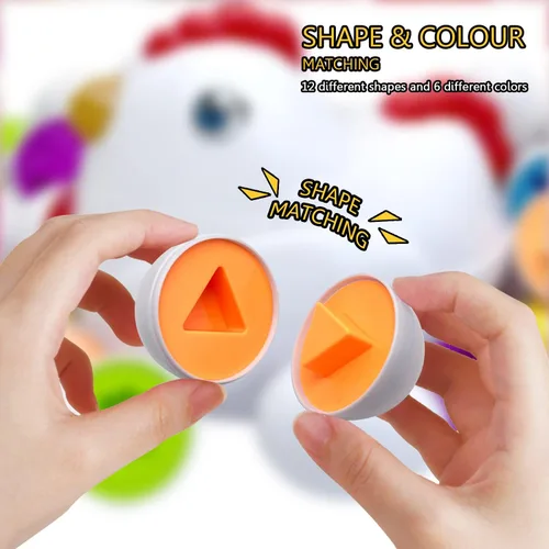 Vista 4 de Huevos de Pascua de emparejamiento para niños pequeños con caja de pollo para empujar y tirar, 12 piezas, juguete Montessori clasificador