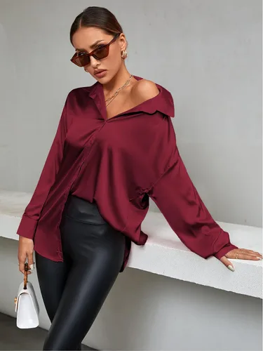 Vista 6 de LYANER Blusa de manga larga con cuello en V y botones para mujer