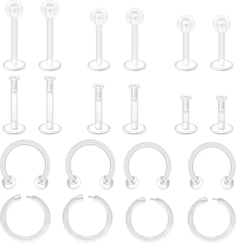 Vista 15 de VCMART - Aretes transparentes para deportes, trabajo, cirugía, juego, conjunto mixto, retenedor de piercing de plástico transparente, retenedor