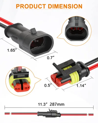 Vista 3 de NAOEVO Conector de 2 pines impermeable, conectores de 2 cables calibre 16 AWG, conectores eléctricos automotrices macho y hembra Way con tubo