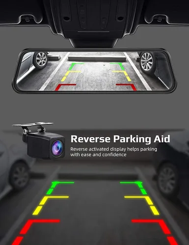Vista 5 de Cámara de tablero de espejo de 2.5 K, control de voz doble con pantalla táctil de 10 pulgadas, cámara de espejo retrovisor, cámara de respaldo