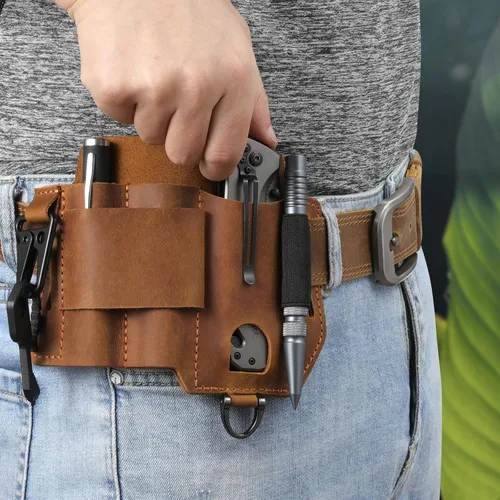 Vista 2 de Jack&Chris Funda multiherramienta EDC de cuero para cinturón, organizador de cinturón EDC para herramientas Leatherman, organizador de bolsillo EDC