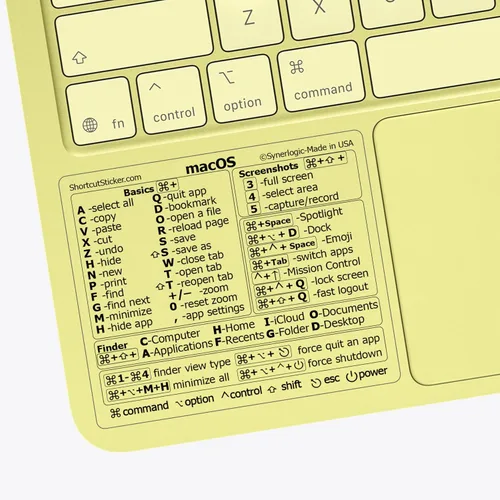 Vista 11 de Synerlogic (Universal/Neo/Air/Pro) Teclado de referencia Mac OS Adhesivo de acceso directo, vinilo laminado - para MacBook/iMac/Mini (negro)