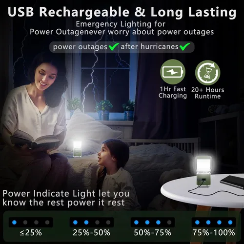 Vista 2 de Linterna de camping portátil recargable de 4 pulgadas, linterna de luces LED de camping de 2000 lm con luz roja y 20 horas de funcionamiento