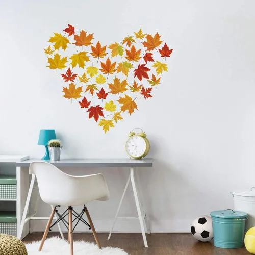 Vista 2 de Decalplanet - Calcomanías de arte de pared de hojas de arce que caen para sala de estar, dormitorio, guardería, decoración de pared para niños