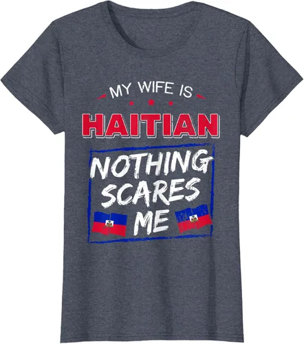 Vista 85 de My Wife Is Haitian Republic of Haiti Heritage Roots - Camiseta con bandera, Negro, S