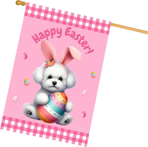 Vista 9 de Chow Chow Easter Day Dog House Flags for Home Decorations - Double Sided Yard Lawn Easter Festival Decorative Gift - Holiday Cats Flag Decor 28"w x