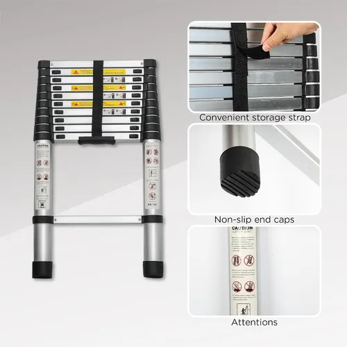 Vista 4 de 8.5FT Telescoping Ladder,JULYFOX Compact Extension Ladder,300lbs Heavy Duty, Multi-Purpose Aluminum Collapsible Ladder for RV or Outdoor