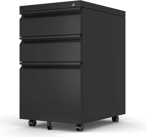 Vista 9 de anwickjeff Archivador móvil de 3 cajones con cerradura, archivador de metal debajo del escritorio para archivo legal/carta/A4, totalmente montado