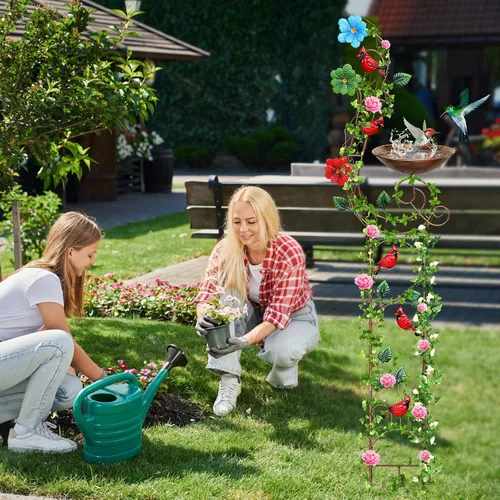 Vista 6 de YADOOLIFE Bañera para pájaros de 57 pulgadas con enrejado de jardín para plantas trepadoras al aire libre, pequeños enrejados decorativos de metal