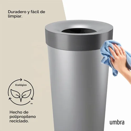 Vista 6 de UMBRA Vento - Bote de basura para cocina con parte superior abierta, gran capacidad de 16 galones (62 litros), color gris Gris/Níquel