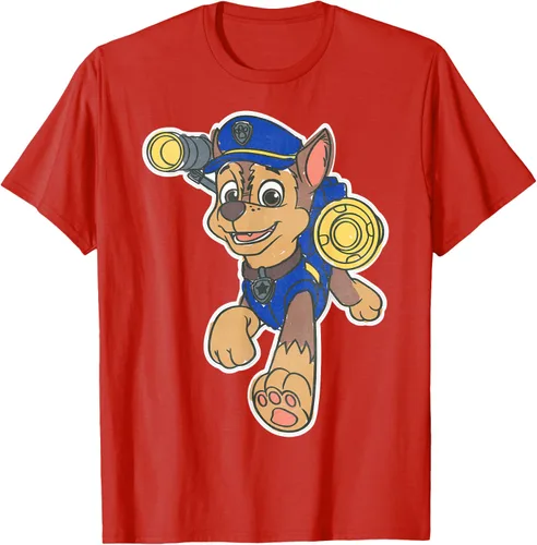 Vista 111 de Paw Patrol Chase Character Patch - Camiseta negra de manga corta con cuello redondo y ajuste clásico, talla S Negro