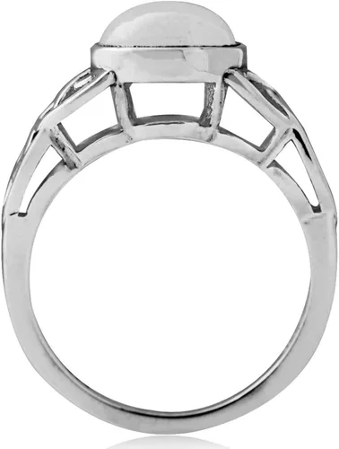 Vista 4 de Silvershake 8mm Natural Round Shape Moonstone 925 Sterling Silver Triquetra Celtic Knot Solitaire Ring