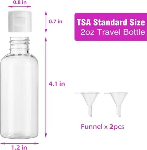 Vista 2 de Dabacc 30 botellas vacías de plástico transparente de 2 onzas con tapa abatible para líquidos de tamaño de viaje
