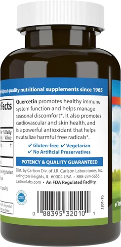 Vista 3 de Carlson - Quercetina, 500 mg, Apoyo estacional, salud de la piel, bienestar óptimo, 120 cápsulas vegetarianas