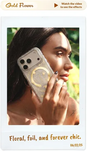 Vista 4 de LONLI Hue - para iPhone 15 Pro Max [Compatible con Magsafe] - Funda de teléfono floral dorada - [Amortiguador de 360°] - Funda de teléfono linda