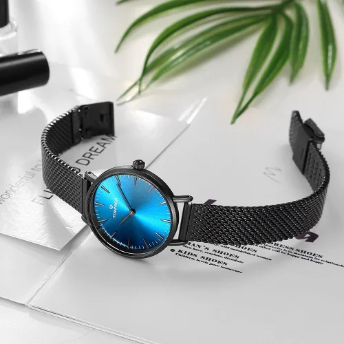 Vista 4 de Tonnier - Reloj de malla de acero inoxidable con correa de malla de cuarzo para mujer con bonita caja