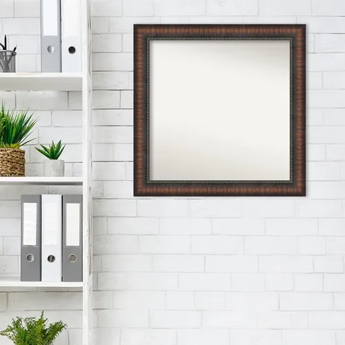 Vista 5 de Amanti Art Espejo de baño marrón para sobre el fregadero, 24 x 24 pulgadas, espejo de tocador cuadrado marrón Caleb, marco de madera rústica