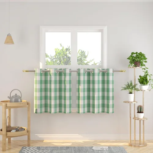 Vista 62 de Cortinas de 24 pulgadas de largo con diseño Buffalo Check Gingham Plaid para ventanas de cocina y baño, tratamiento para ventanas con 2 paneles