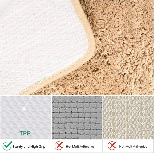 Vista 4 de Seavish Alfombra de baño de contorno beige de lujo, alfombras de baño peludas de 19.6 x 19.6 pulgadas, antideslizante, eficiente, absorbente