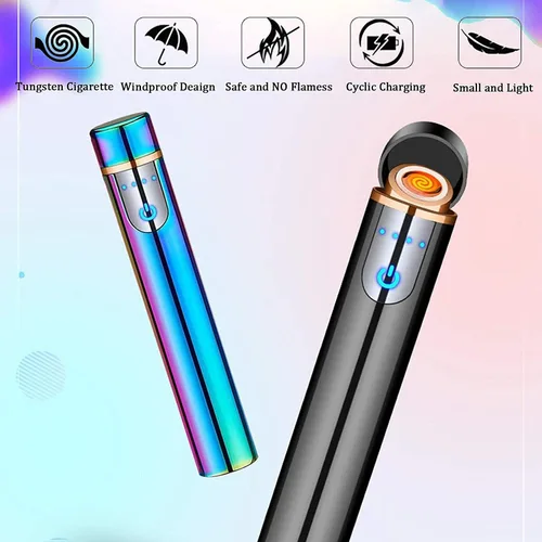 Vista 5 de Encendedor inteligente de huellas dactilares, recargable por USB, resistente al viento, sin llama, mini cilíndrico, azul