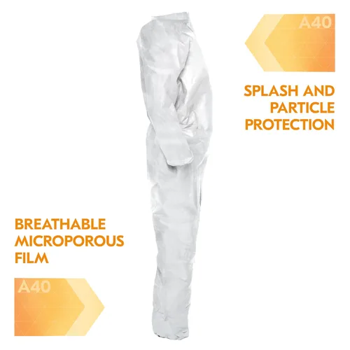 Vista 5 de KleenGuard™ Overol de protección de líquidos y partículas A40 (44302), cremallera frontal, blanco, mediano (cantidad 25)