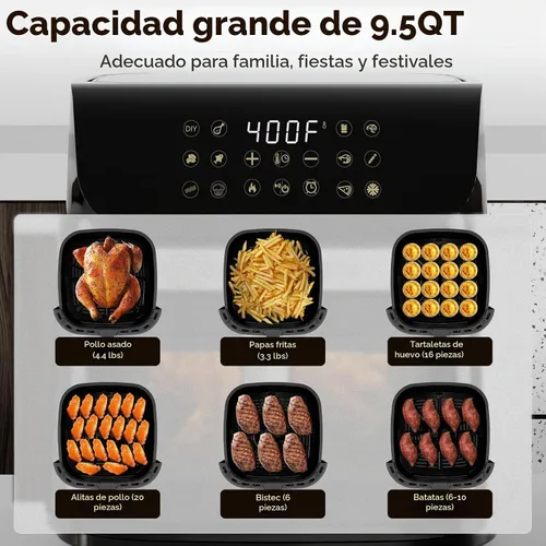 Vista 3 de Kitchen Elite Horno freidora de aire con acero inoxidable, freidora de aire grande de 9.5 cuartos de galón, 9 preajustes de cocción de 1 toque