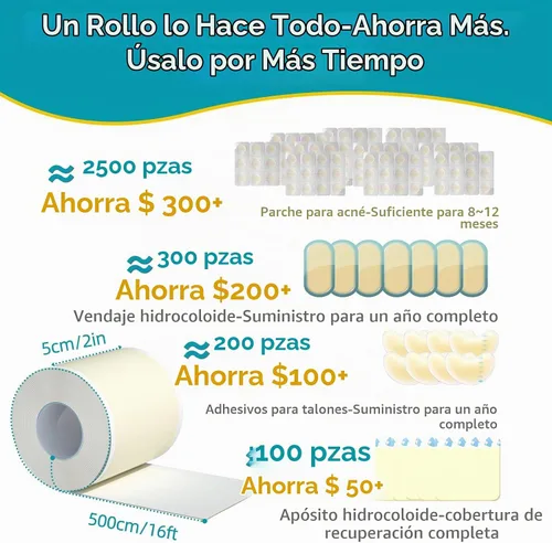 Vista 5 de Dimora Rollo de vendaje hidrocoloide de grado médico (2 pulgadas x 16 pies), apósitos hidrocoloides altamente absorbentes para el cuidado