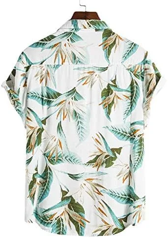 Vista 3 de Camisas hawaianas para hombre, ajuste regular, manga corta, transpirable, estampado de palmeras, camisas tropicales para el verano, A2-como se