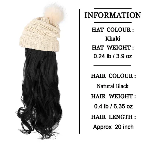 Vista 13 de AynnQueen - Gorro de invierno con extensiones de cabello desmontables para mujer.