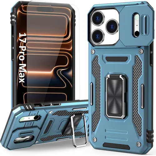 Vista 22 de Funda compatible con iPhone17 Pro con soporte, cubierta de cámara y protector de pantalla HD, doble capa a prueba de golpes, protección contra
