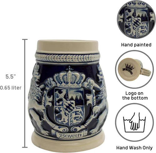 Vista 3 de 0,65 litros OktoberfestHaus Regalos alemanes para hombre pintados a mano Stein Bayern Escudo de armas Jarras de Cerveza y Jarra Stein