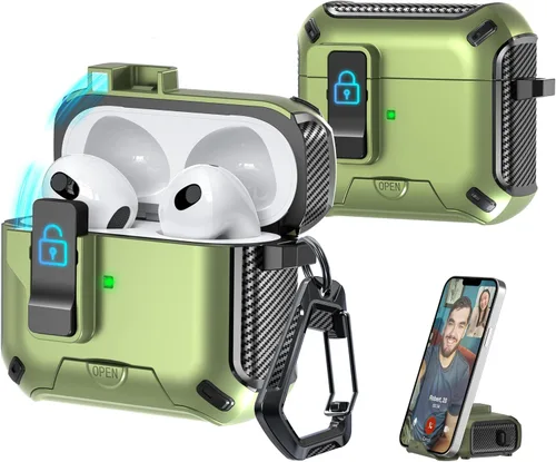 Vista 151 de R-fun Funda de carga compatible con AirPods de 2ª generación 2019, 1ª generación 2016, protección completa contra caídas, tapa desplegable