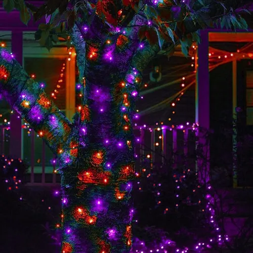 Vista 6 de Luces Solares de Halloween Moradas y Naranjas para Exteriores, Total 80 Pies 240 LED Solares Impermeables Luces de Hadas 8 Modos Luces de Alambre