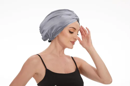 Vista 6 de Gorro de satén de seda ajustable para envolver el cabello para dormir, gorro de dormir de doble capa, turbante nocturno para cabello largo y rizado