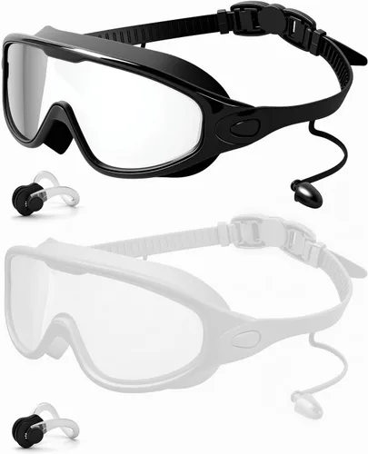 Vista 9 de Swim Goggles 2 Pack, Wide View Anti Fog&UV Swimming Goggles for Audlt, No Leak Pool Beach Essentials for Men Women Azul claro y rosa espejado