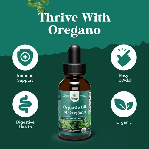 Vista 3 de Gotas de Aceite de Orégano Orgánico - Aceite Líquido Super Concentrado de Orégano con Carvacrol 60% para la Digestión y Apoyo Inmunológico - Tintura