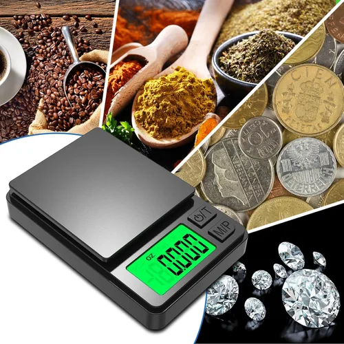 Vista 4 de Mik-Nana Báscula de Bolsillo, báscula de gramos de precisión 1000 g x 0.01 g, pequeña báscula digital de gramos, onzas y granos, báscula de cocina