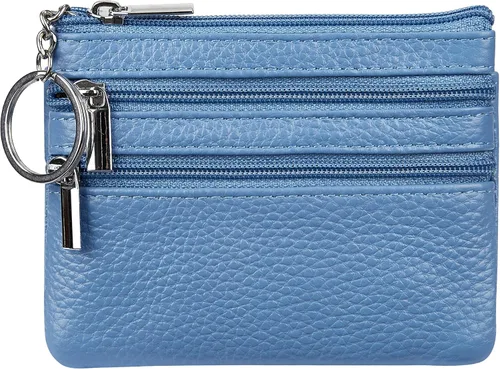 Vista 20 de Porta Monedas de Cuero Genuino para Mujer de Cynure, Mini Monedero con Llavero Beige